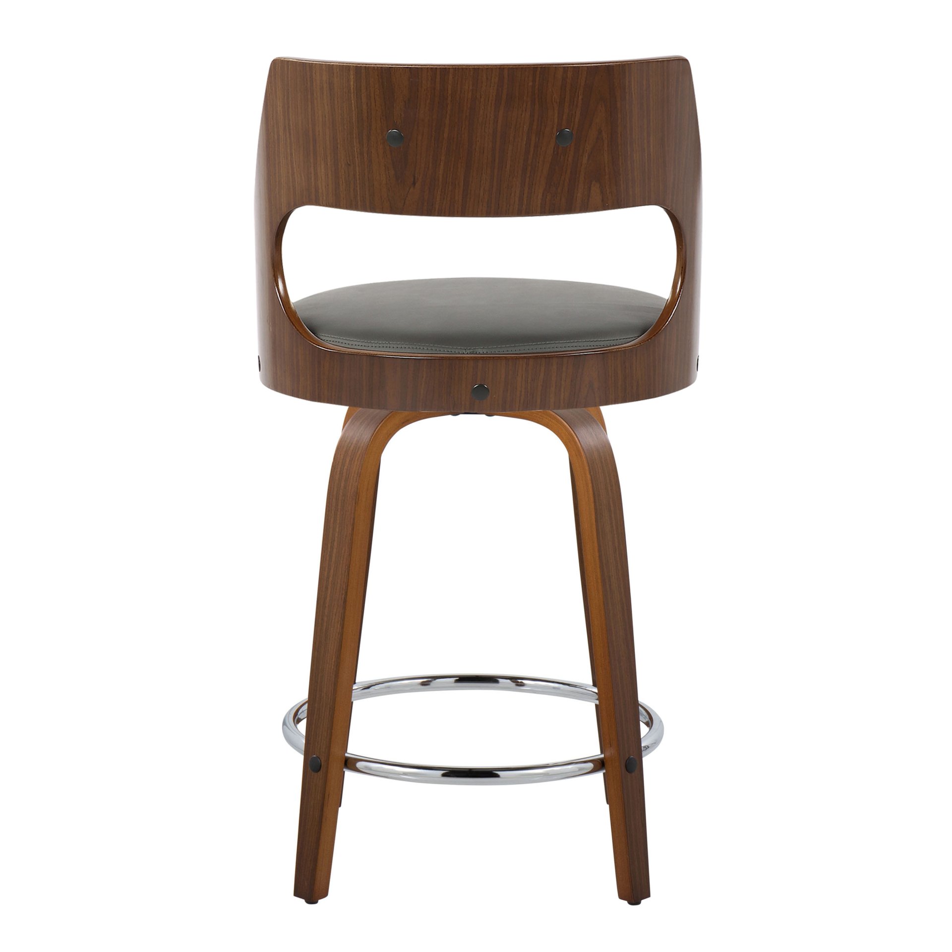 Cecina - Mid-Century Modern Fixed Height Counter Stool With Swivel And Round Footrest (Set of 2) - Walnut / Gray - Image 5