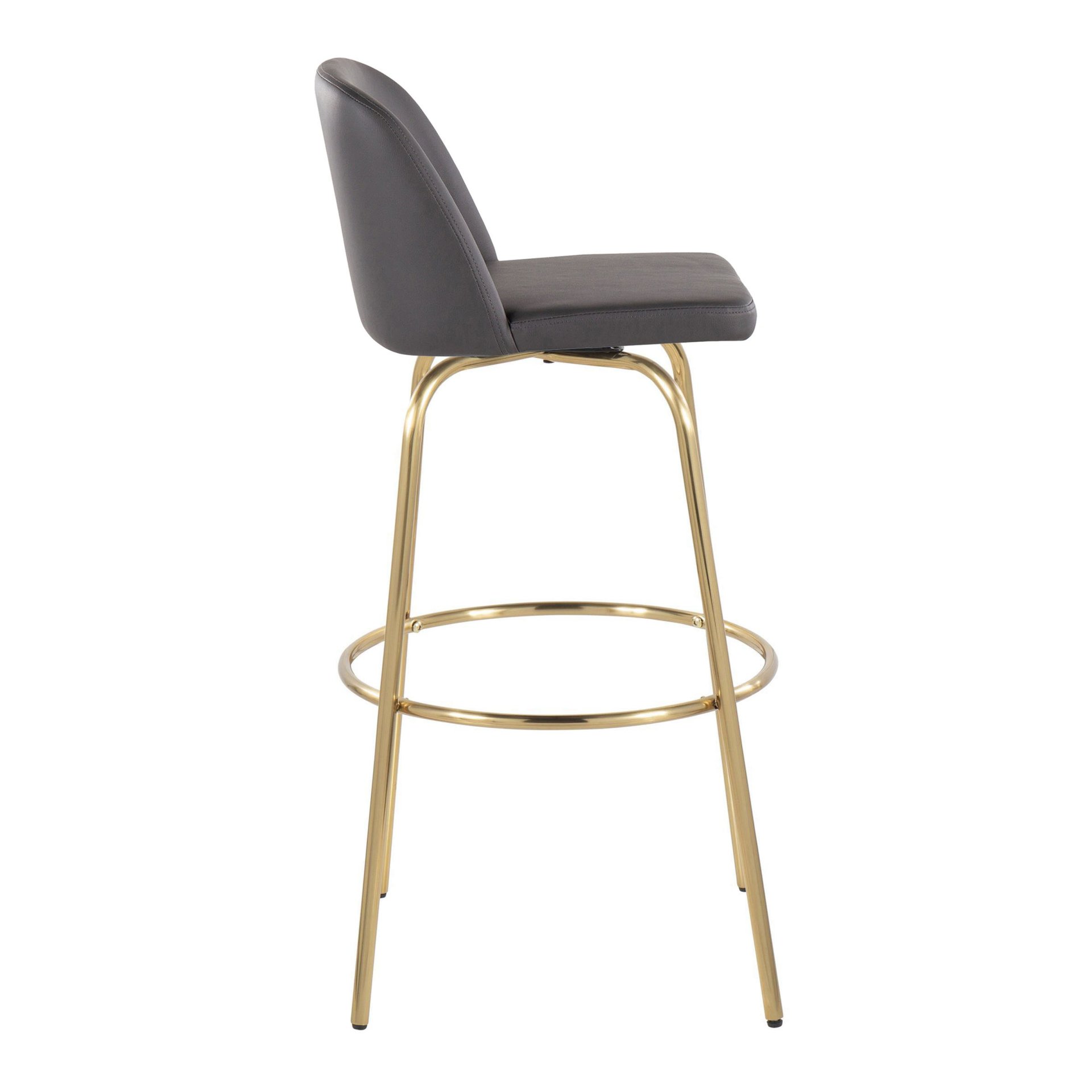Toriano - Contemporary Fixed Height Barstool With Round Footrest (Set of 2) - Gray / Gold - Image 3