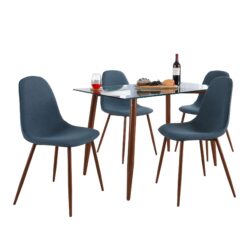 Clara Pebble - 5 Piece Mid-Century Modern Dining Set - Walnut / Blue