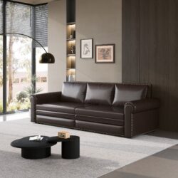 Pull Out Sofa Bed, 3 In 1 Convertible Sleeper Sofa With Nailhead Trim & Rolled Arm, Multi Functional Sofa Bed For Living Room, Office - Dark Brown