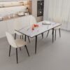 Modern Extendable Dining Table And Chair Set, 2 - 6 People, Table, Chairs, Metal Base - Beige / White - Image 11