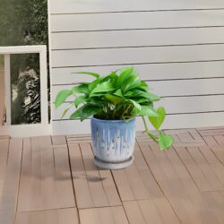 Ceramic Flowerpot With Drainage Hole, 8" Planter For Patio, Garden, Windowsill (Set of 2) - White / Blue