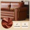 Pull Out Sofa Bed, 3 In 1 Convertible Sleeper Sofa With Nailhead Trim & Rolled Arm, Multi Functional Sofa Bed For Living Room, Office - Light Brown - Image 15