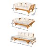 Outdoor Patio Daybed Sofa, 3 Seat Sofa With Foldable Arm 4 Back Pillows - Teak / Beige - Image 3