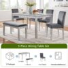 6 Pieces Wooden Dining Table Set, Wooden Dining Table With 4 Upholstered Chairs And Bench For 6 People - Silver Gray - Image 6