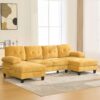Modern U Shaped Sectional Sofa With Dual Chaise Lounges, Storage Pockets And Armrest Pillows - Yellow - Image 3