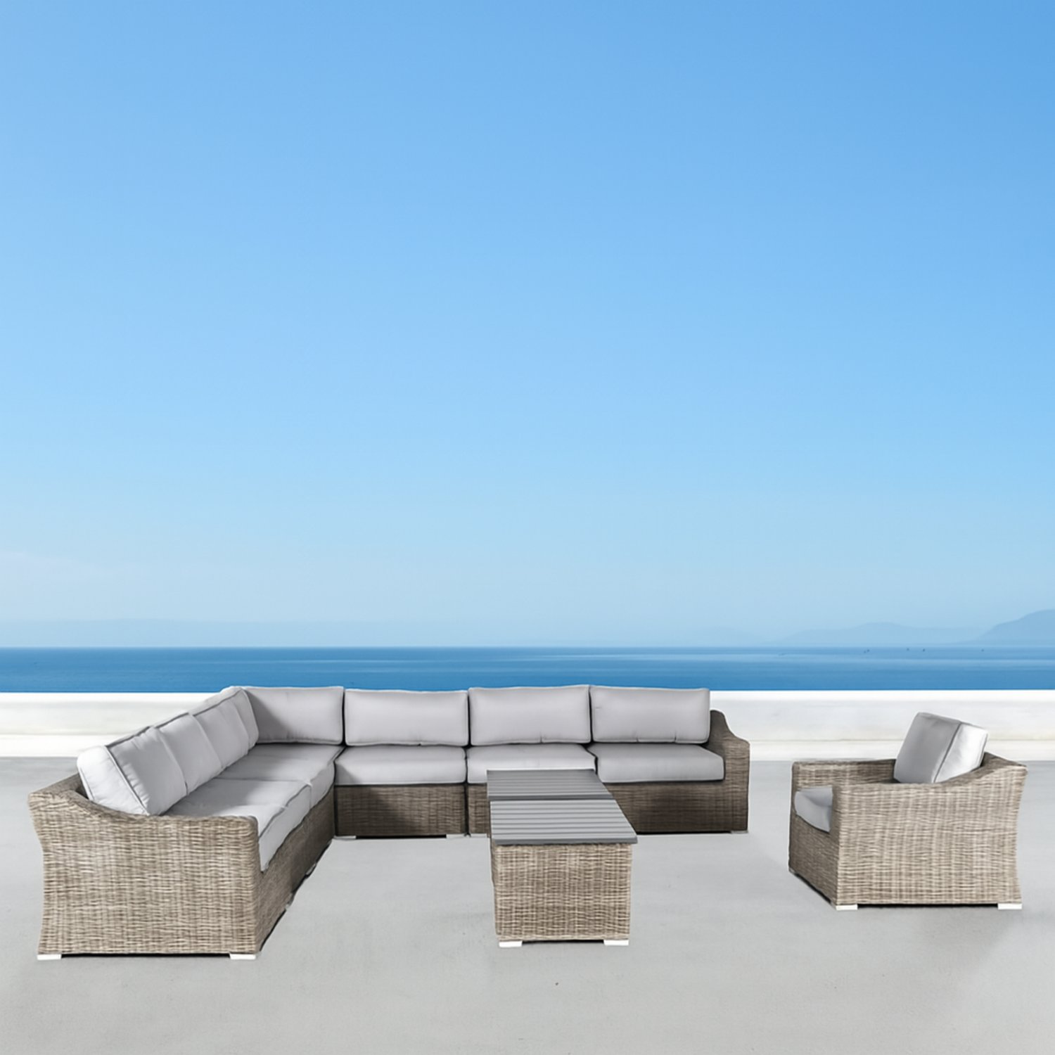 Outdoor Seating Group For 7 With Cushions - Gray Mix - Image 2