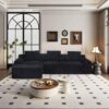 Modern L Shaped Sectional Sofa, Modular Velvet Couch With Adjustable Configurations - Black - Image 2
