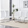 Luxury Simple Arch Chair (Set of 4) Material With High Resilience And Arched Metal Leg - White / Silver - Image 2