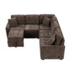 L-Shape Sofa Bed Pull-Out Sleeper Sofa With Wheels, USB Ports, Power Sockets For Living Room - Brown - Image 24