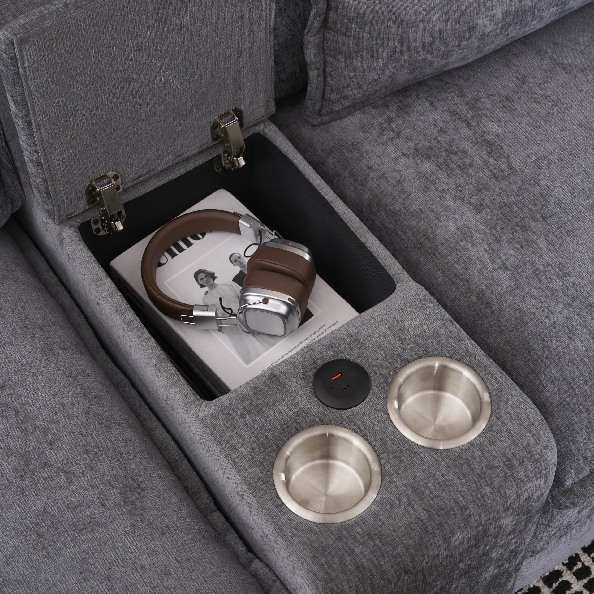 U Shaped Sofa With Console, Cupholders, USB Ports, 6 Seat Upholstered Symmetrical Sleeper Couch - Gray - Image 18