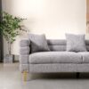 Luxurious And Comfortable Upholstered Sofa With Golden Legs And Pillows For Living Room And Reception Area - Gray - Image 13