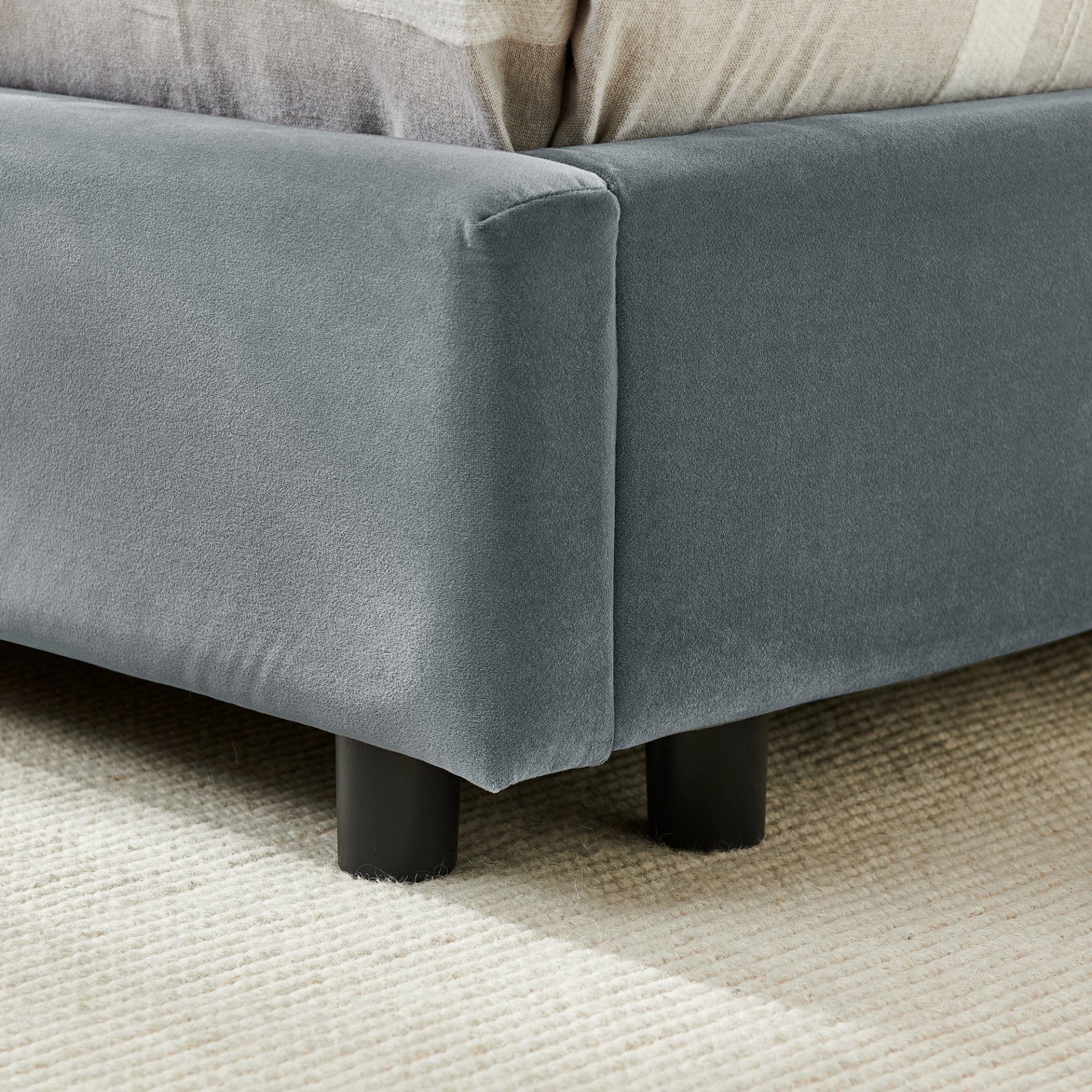 Mid Century Upholstered Tufted Bed Frame With Backrest And Armrests Velvet Full Size - Gray - Image 8