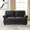 Soft Loveseat, Upholstered 2 Seater Couch With High Density Foam, Loose Back Cushions And Turned Legs - Black - Image 7