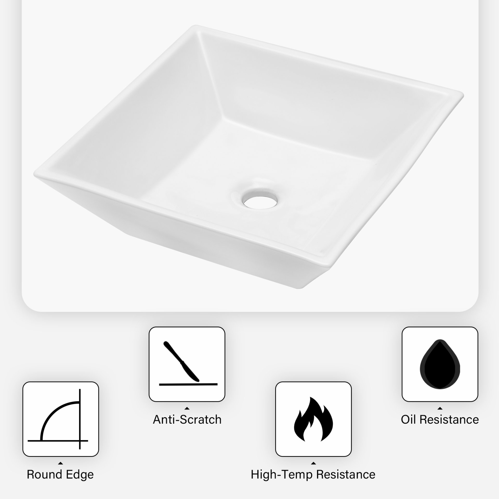 16" 6" Modern European Square Vessel Sink Glossy Porcelain Bathroom Vanity Top Above Counter Ceramic Basin - White - Image 6