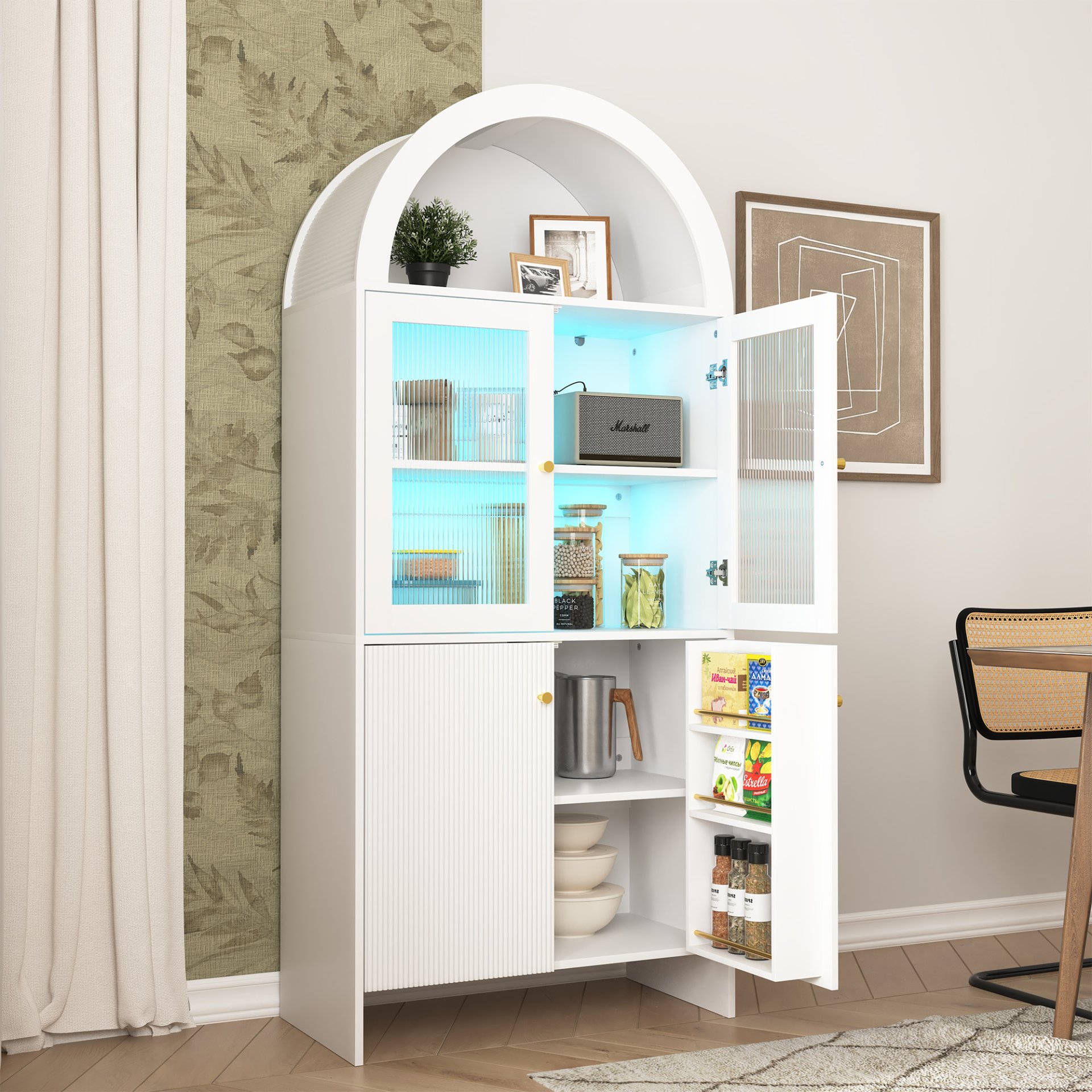 Modern Tech Inspired Dome Cabinet With LED Lighting Smart Snack Storage Solution - White - Image 14