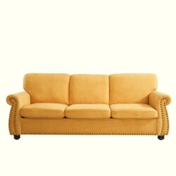 Soft Sofa, Upholstered 3 Seater Couch With High Density Foam, Loose Back Cushions And Turned Legs - Mustard Yellow