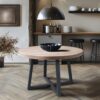 Round Dining Table With Wire Brushed Mindi Top And Mahogany Base - Wheat - Image 6