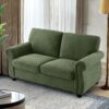 Soft Loveseat, Upholstered 2 Seater Couch, Loose Back Cushions And Turned Legs - Green - Image 7