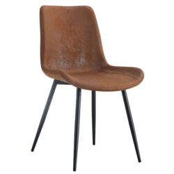 Modern Medieval Style Restaurant Cushioned Chairs With Suede Backrests And Black Metal Legs, (Set of 4) - Brown