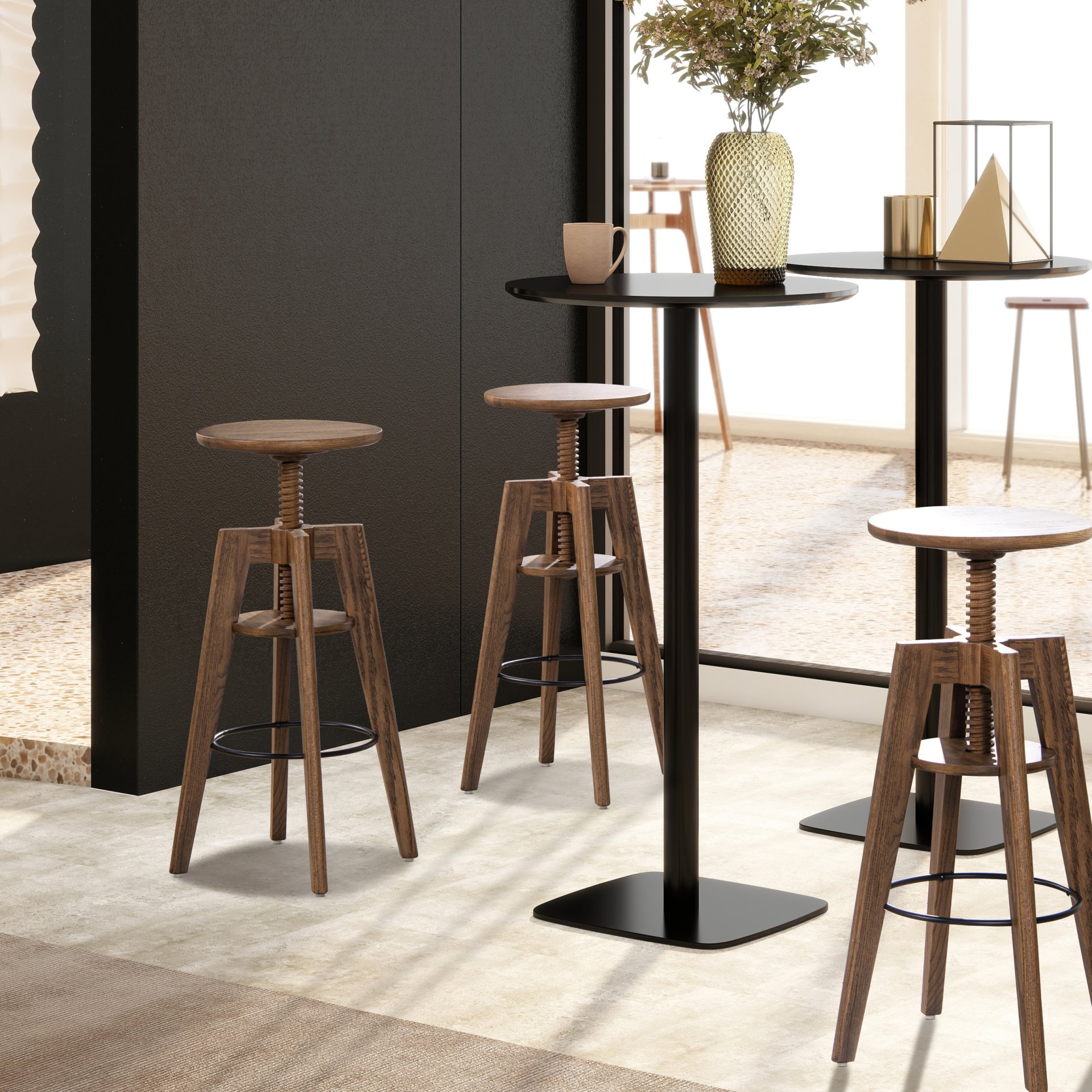 Spencer - Minimalist Oak Adjustable Bar Counter Stool - Walnut Brown Oak - Image 2