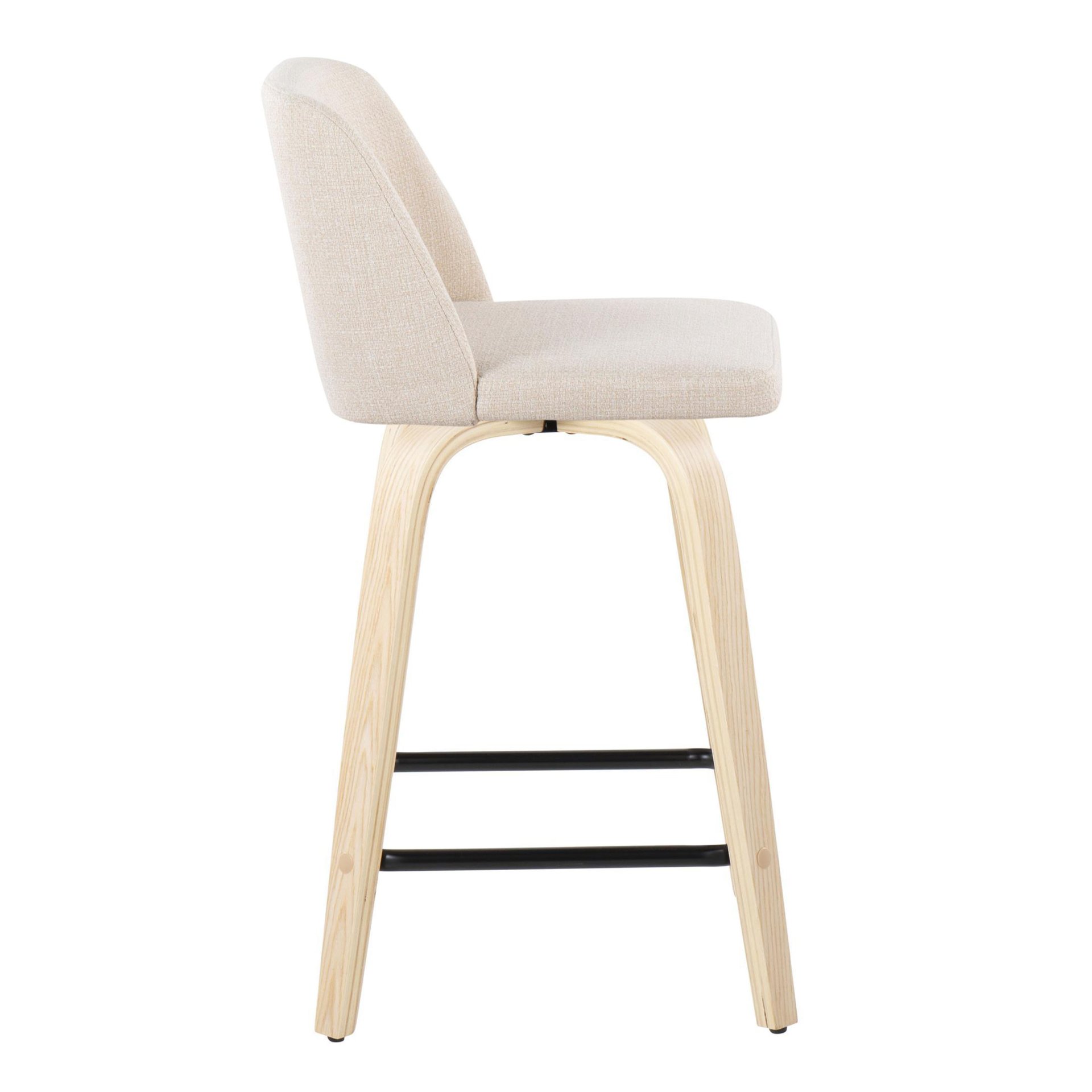 Toriano - Contemporary Fixed Height Counter Stool With Swivel With Square Footrest (Set of 2) - Natural / Cream - Image 3