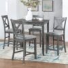 5 Piece Dining Table Set, Wooden Dining Square Table Set For 4, Counter Height Kitchen Table Set With Square Table And 4 Upholstered Chairs For Small Space - Gray - Image 2