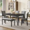 Modern 6 Piece Dining Table Set With Bench And Chairs For Dining Room Or Kitchen - Gray - Image 5
