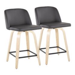 Toriano - Contemporary Fixed Height Counter Stool With Swivel, Square Footrest (Set of 2) - Gray / Black / Natural