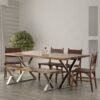 Farmhouse Design Acacia Wood Dining Bench With X Shaped Metal Legs - Brown / Chrome - Image 2