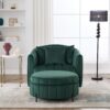 Oversized Swivel Barrel Accent Chair And Ottoman Set With Storage - Green - Image 4