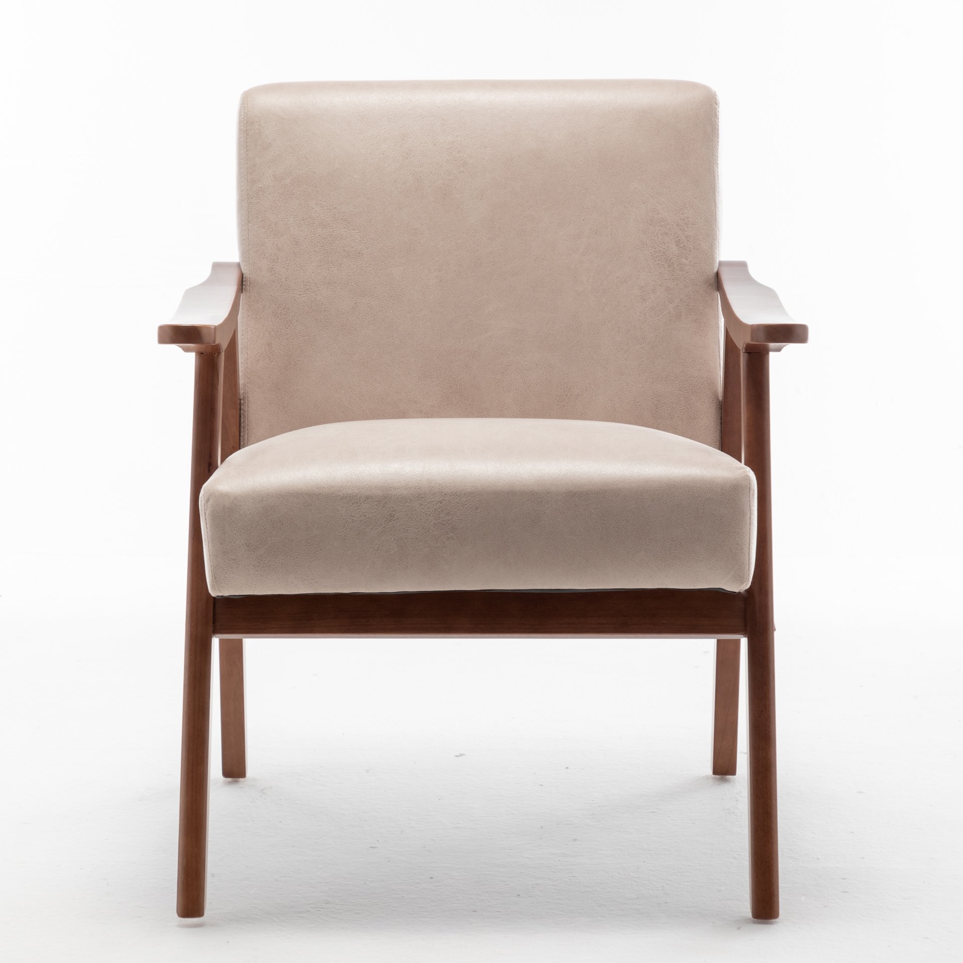 Accent Chair, Classic Mid Century Modern For Extra Seating - Light Camel - Image 4