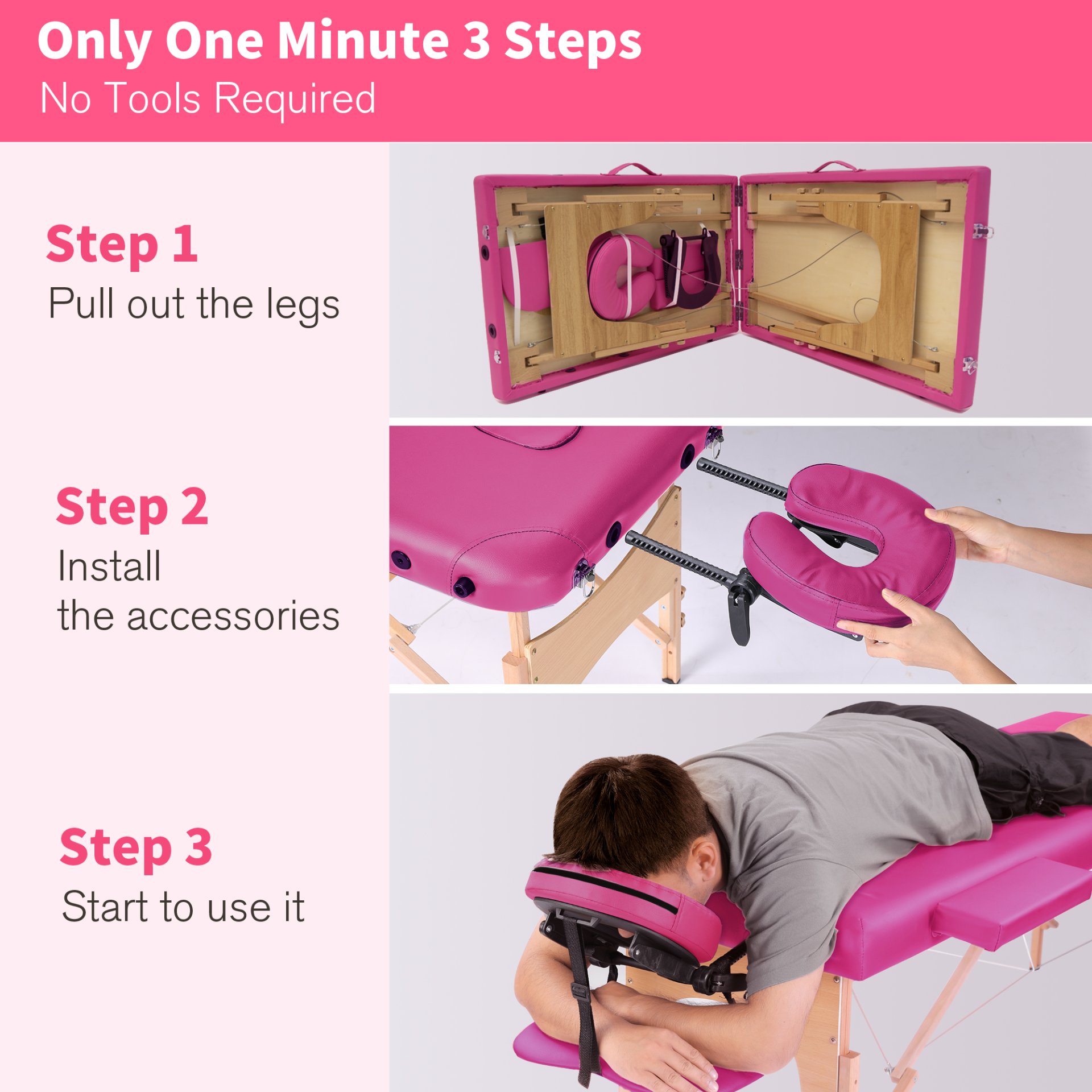 Massage Table Portable Massage Bed Lash Bed With Carrying Case Spa Table Height Adjustable, Salon Bed Face Cradle Bed - Rose - Image 4