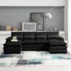 Modern U-Shaped Sectional Sofa With Waist Pillows, 6 Seat Upholstered Symmetrical Sofa Furniture, Sleeper Sofa Couch With Chaise Lounge - Black - Image 11