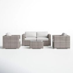 Stylish Outdoor Wicker Sofa And Chair Set With Cushions - Gray Mix