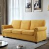 Soft Sofa, Upholstered 3 Seater Couch With High Density Foam, Loose Back Cushions And Turned Legs - Mustard Yellow - Image 3