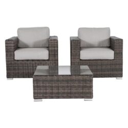 2 Person Seating Set With Cushions - Dark Brown / Gray