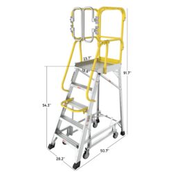 Heavy Duty Aluminum Rolling Platform Ladder With 5 Steps, 375Lbs Capacity - Silver