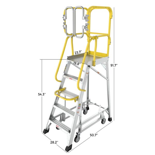 Heavy Duty Aluminum Rolling Platform Ladder With 5 Steps, 375Lbs Capacity - Silver