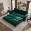 King Pull Out Sofa Bed, 3 In 1 Velvet Convertible Sleeper Sofa With Nailhead Trim & Rolled Arm, Multi Functional Sofa Bed For Living Room, Bedroom, Apartment, Office - Green - Image 4