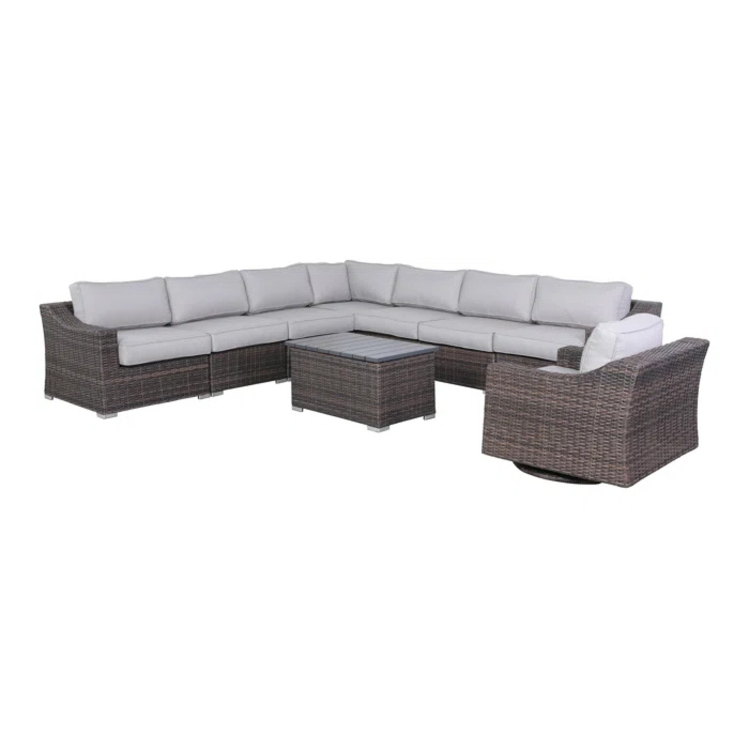 Outdoor 7 Person Wicker Sectional Set With Cushions - Gray Mix - Image 7