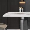 63" Modern Artificial Stone Pandora White Curved Metal Leg Dining Table, 6 People - Antique White / Black - Image 9