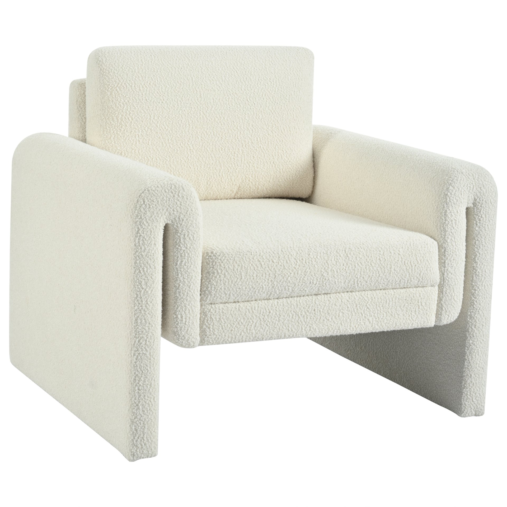 Modern Boucle Upholstered Accent Chair Luxurious Comfort & Sturdy Support, Solid Wood Frame - Ivory - Image 6