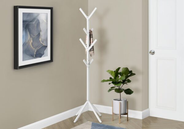 Coat Rack, Hall Tree, Free Standing, 8 Hooks, Entryway, 70"H, Contemporary & Modern - White