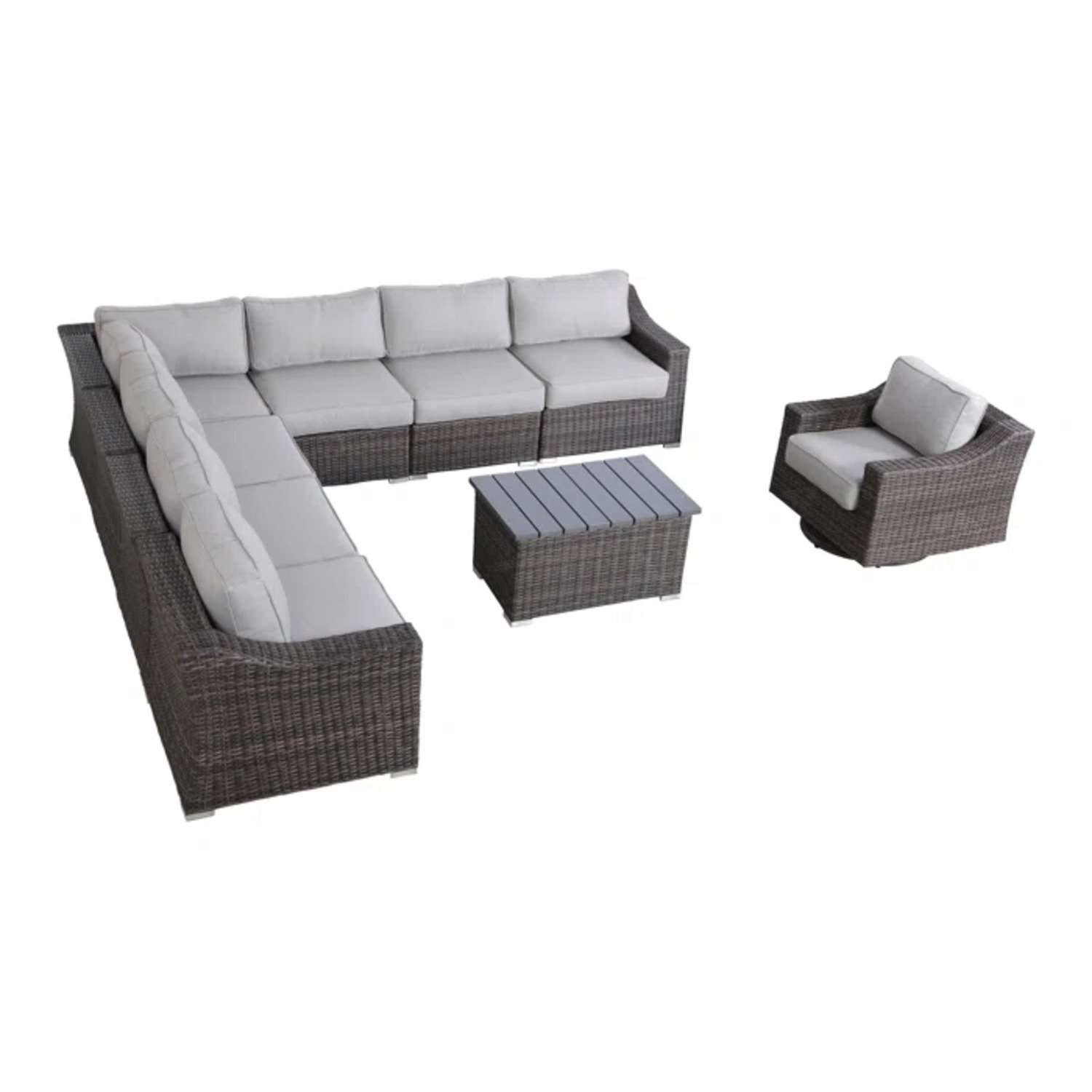 Outdoor 7 Person Wicker Sectional Set With Cushions - Gray Mix - Image 6