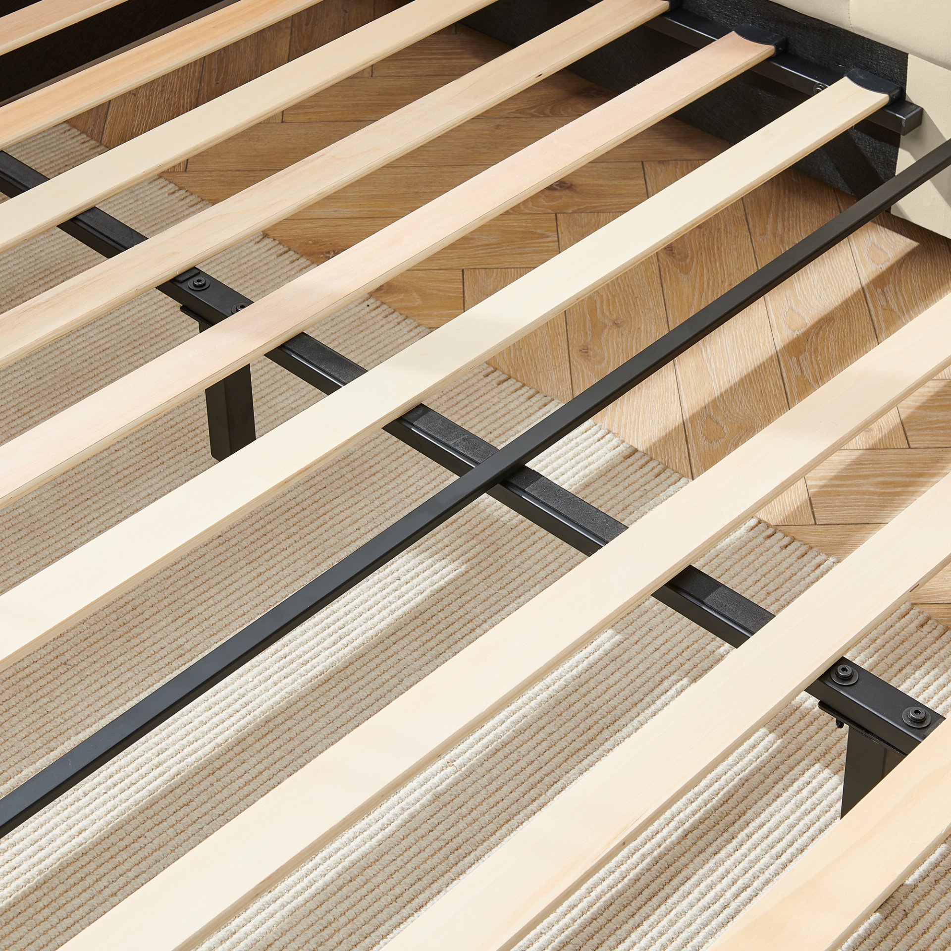 Mid Century Velvet Upholstered Full Size Tufted Bed Frame With Backrest And Armrests - Beige - Image 7