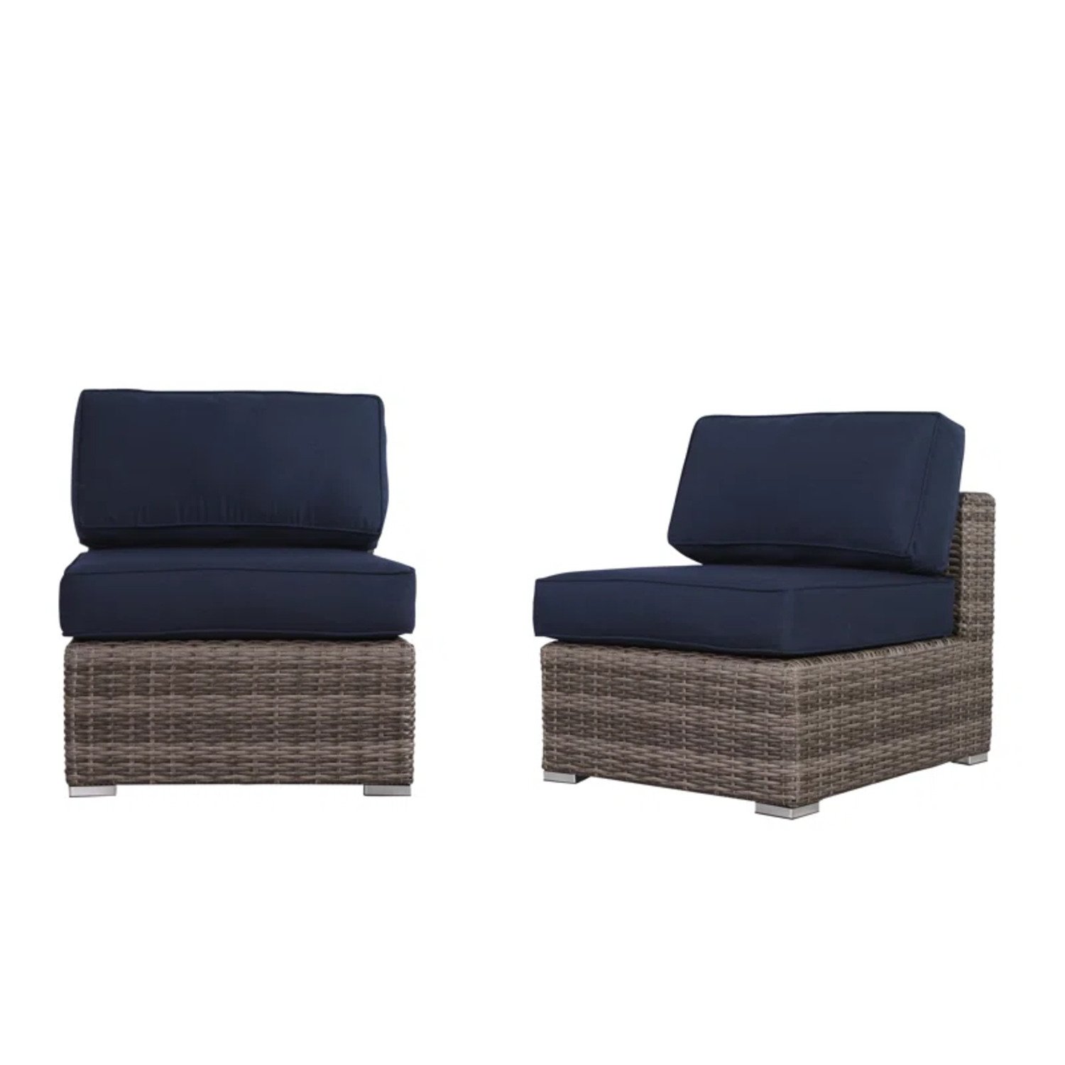 6 Person Outdoor Sofa Set With Premium Cushions, All Weather Wicker - Dark Blue / Gray Mix - Image 7