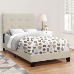 Twin Size Bed, Upholstered, Frame Only, Transitional - Beige