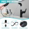 Pull Down Vessel Faucet With Lift Spout & Dual Spray Modes, Metal, Single Hole - Black - Image 6
