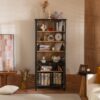Vintage Display Cabinet With Double Glass Doors, Traditional Style For Collectibles, Ash Wood Veneer, 73.25" Tall - Black / Natural - Image 6